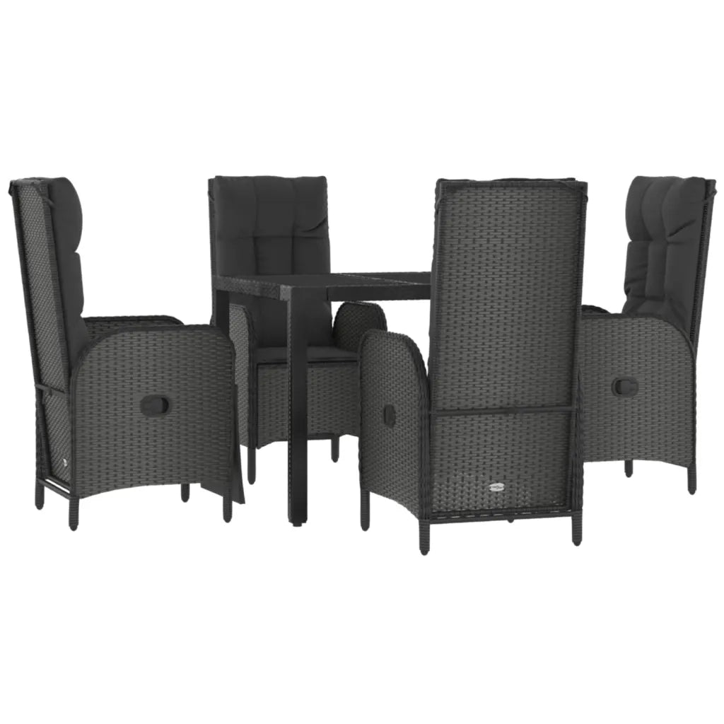 Set da Pranzo da Giardino 5 pz Nero con Cuscini in Polyrattan 3185065