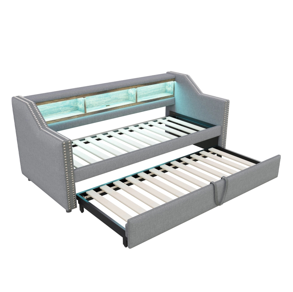 Divano letto estraibile 90/180x190 cm grigio chiaro con USB