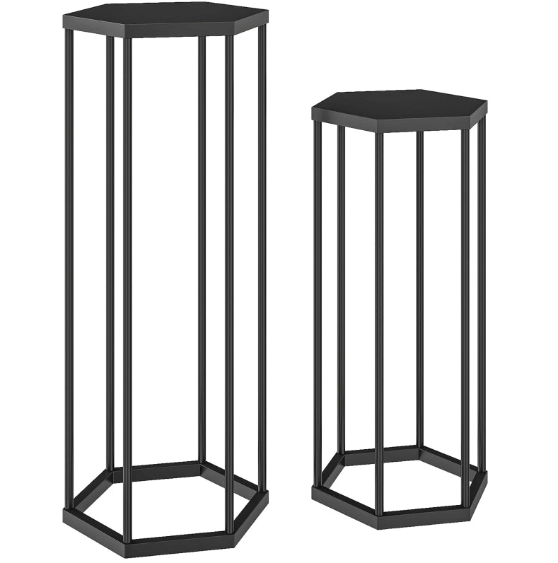 Set di 2 supporti per piante in metallo nero, 75 e 60 cm, interno ed esterno