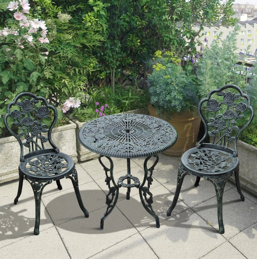 Set Bistro 3 Pezzi in Alluminio Pressofuso Antico Verde per Balcone e Terrazza
