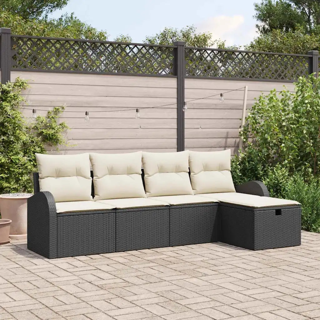 Set di divani con cuscino 5 pcs Nero e Crema polyrattan 3359056