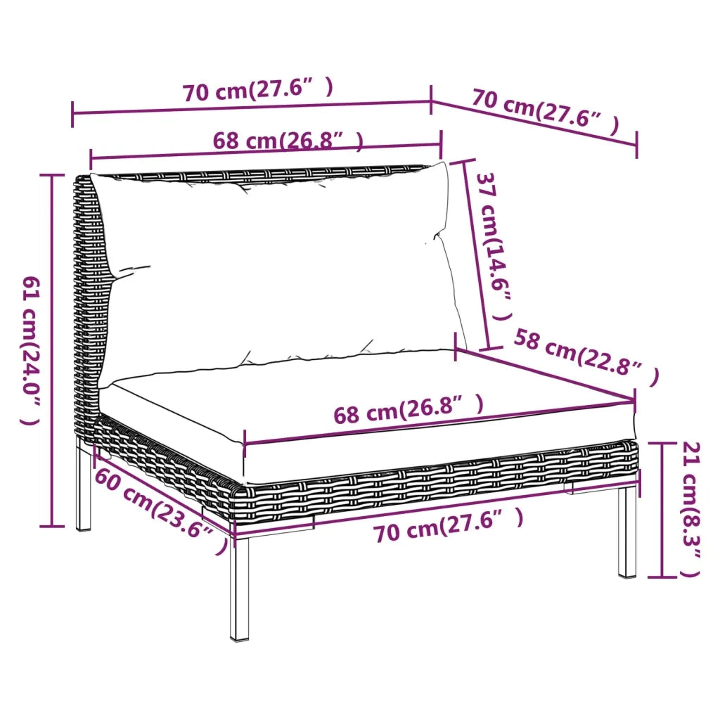 Set Divani da Giardino 4 pz con Cuscini Polyrattan Grigio Scuro 3099814