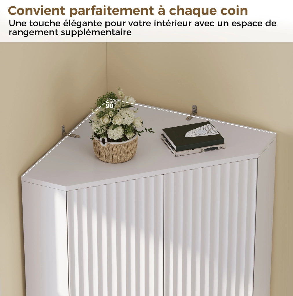 Mobile angolare ULEVR 60x60x172 cm con ripiani regolabili e vani chiusi, bianco in MDF
