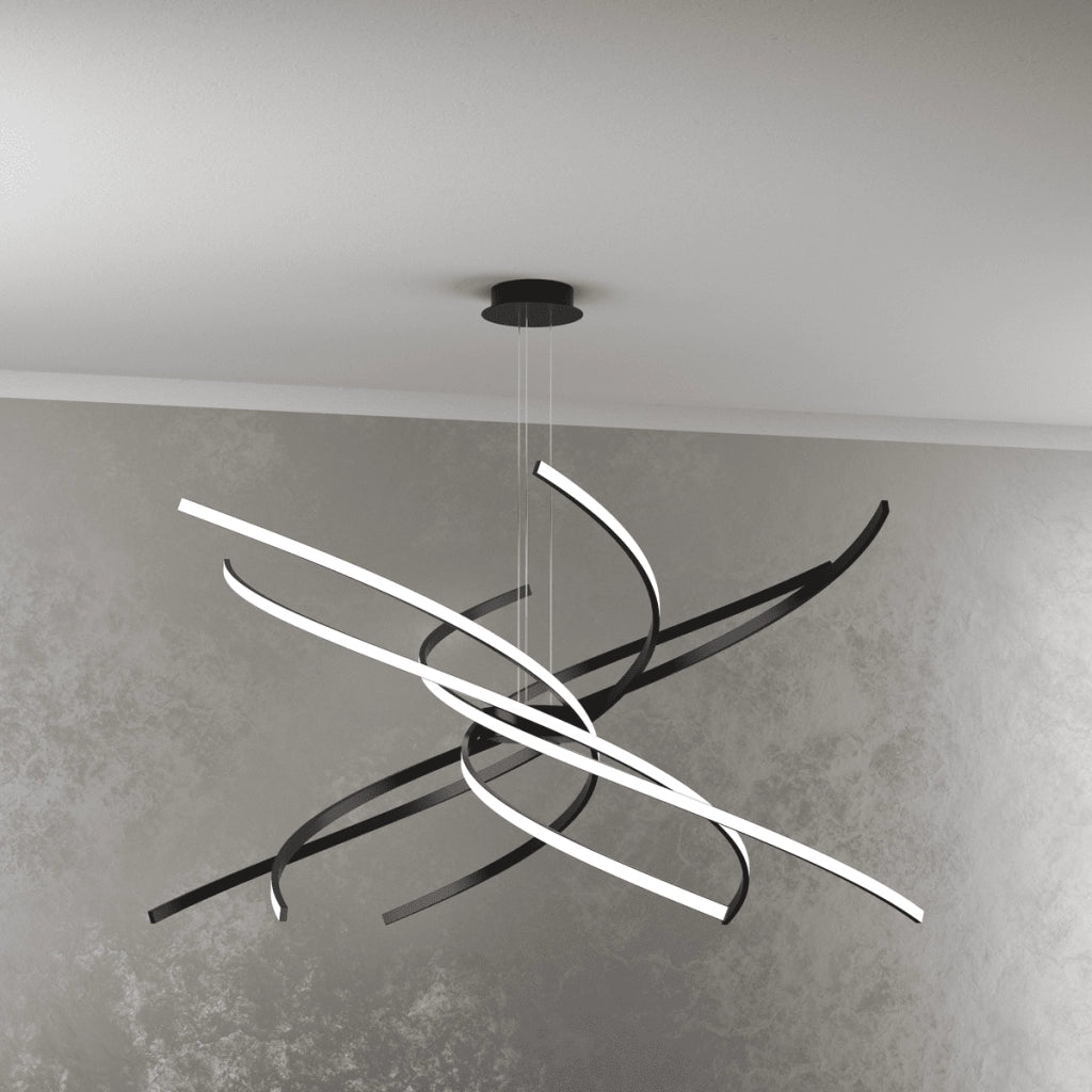Lampadario a Led Moderno Top Light Tornado 88W 5950LM 1163/S100 Nero