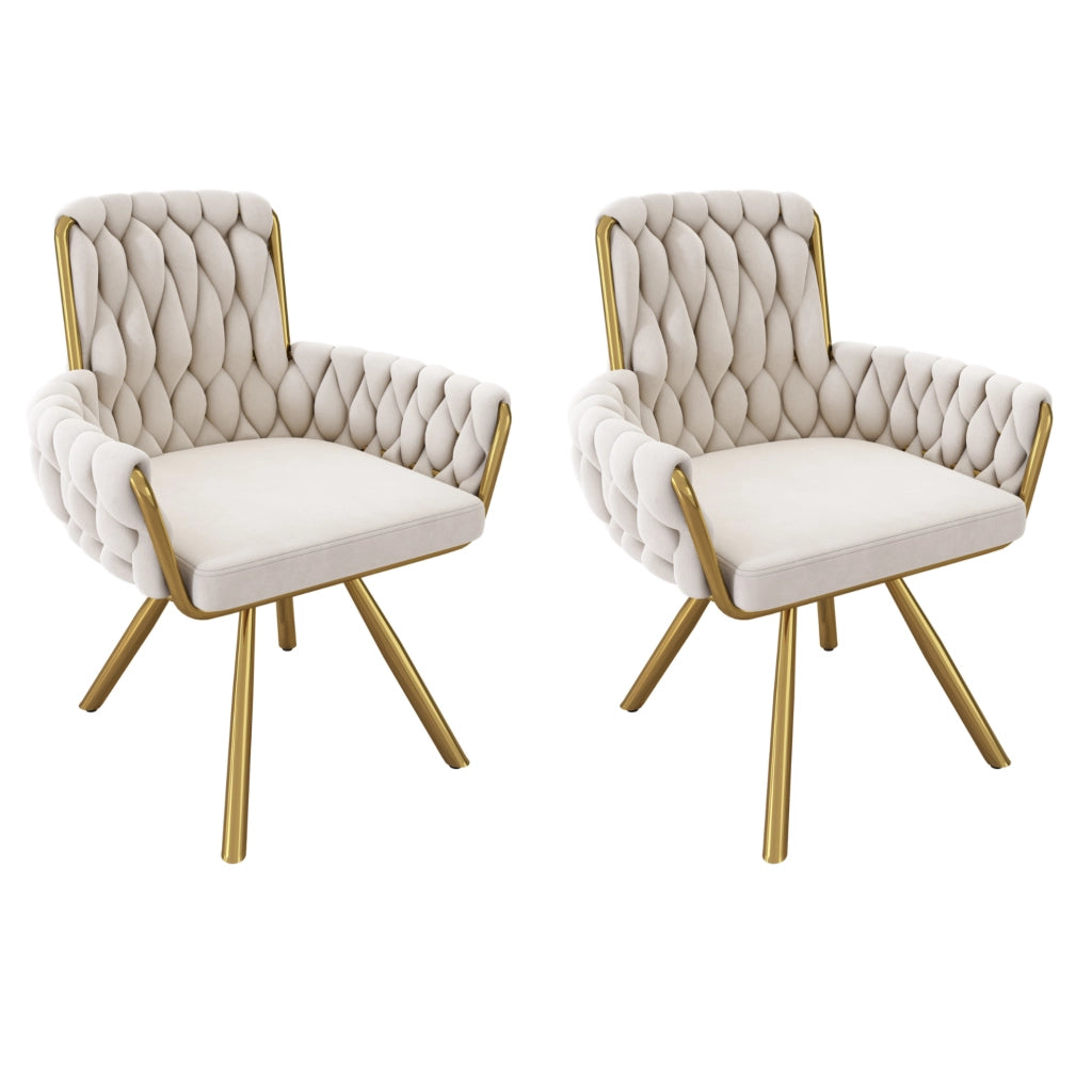 Sedia da pranzo girevole 360° in velluto beige; set 2 pezzi