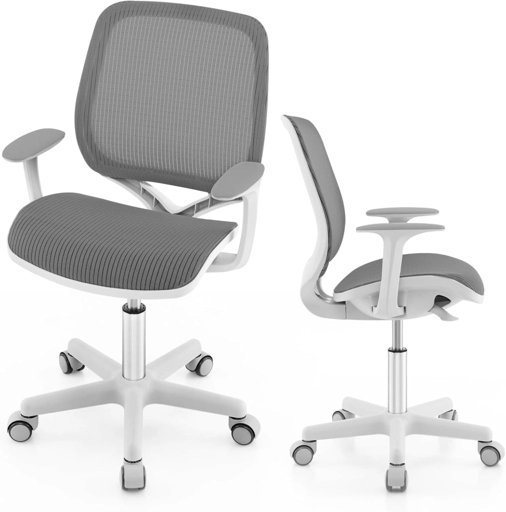 Sedia Scrivania per Bambini con Altezza Regolabile 80-92 cm, Sedia da Uffcio Piccola con Ruote con Freno e Braccioli Morbidi, Mobile Ergonomica per Bambini 6-15 Anni (Grigio)