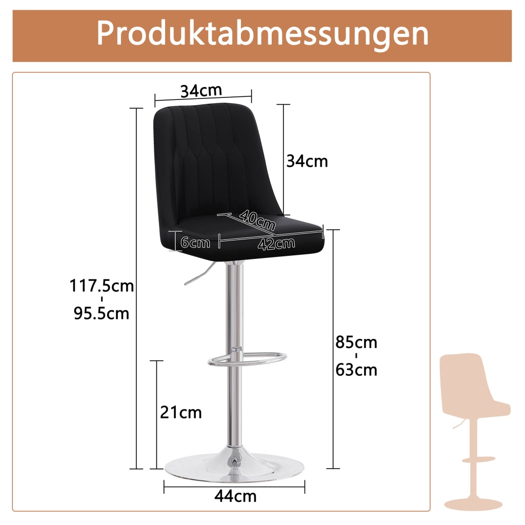 SGABELLO BAR Regolabile Set da 2 pezzi 95,5-117,5 cm PU Nero e Metallo