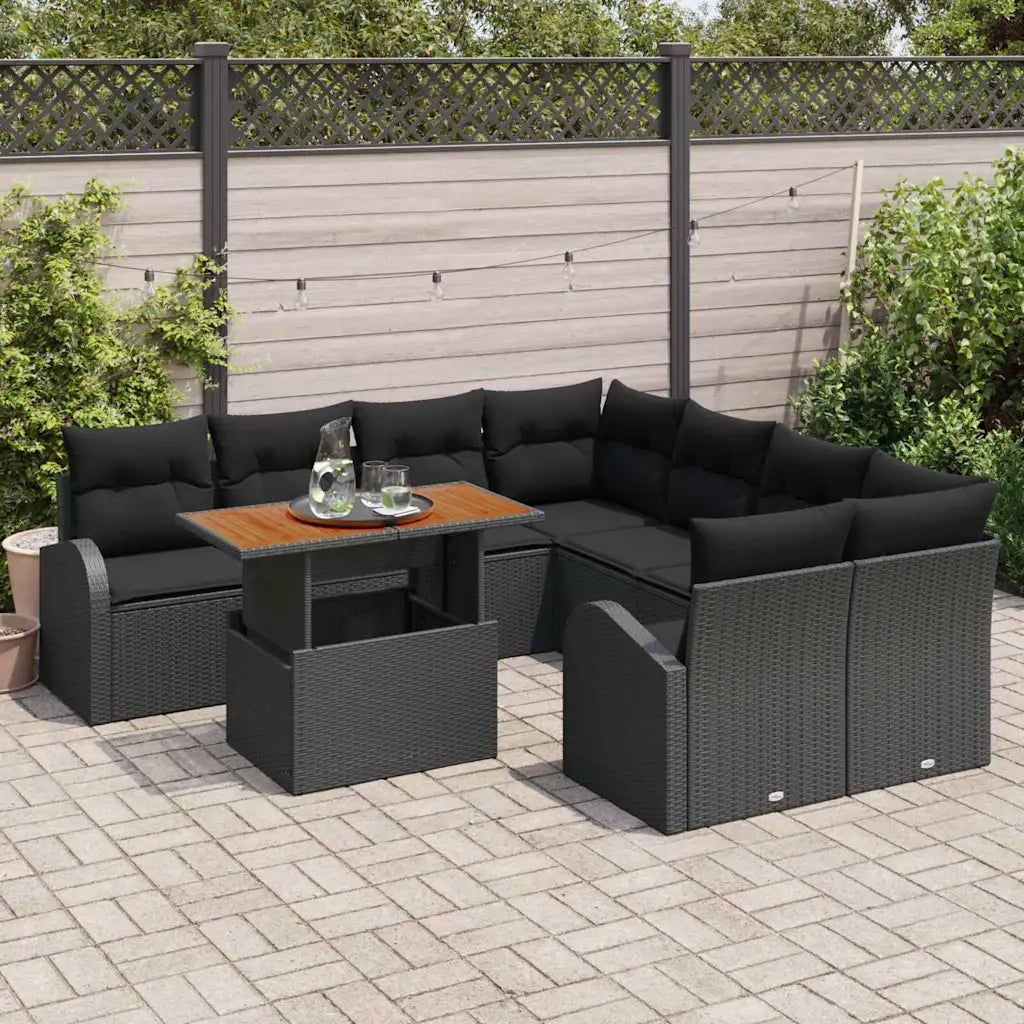 Set Divano da Giardino con cuscino 9 pcs Nero 3349568