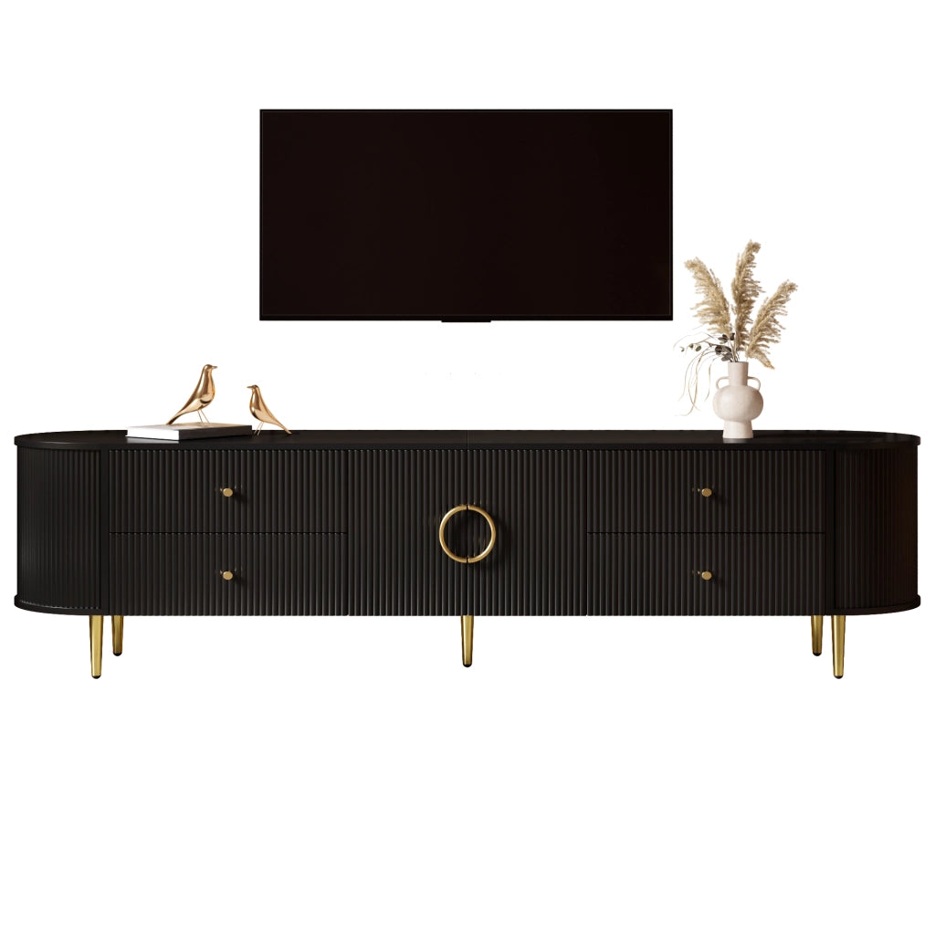 Mobile TV 180x40x38 cm con cassetti e ante ondulate in MDF nero