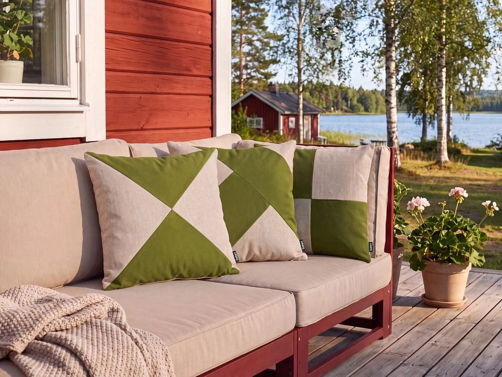 Set di 3 cuscini da esterno verdi e beige in olefina decorativi per giardino