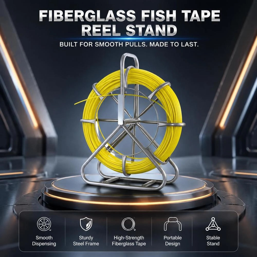 Fiberglass Cable Reel 100 M 6.3 Mm Fiberglass Rod, Fish Tape With Stand, Cable Pulling Aid With Markings, Cable Threader, Cable Puller For Walls & Electrical Installation Pipes, Non-conductive