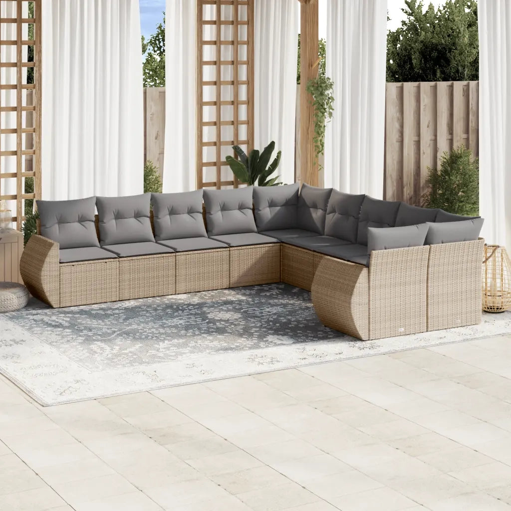 Set Divano da Giardino 10 pz con Cuscini Beige in Polyrattan 3221908