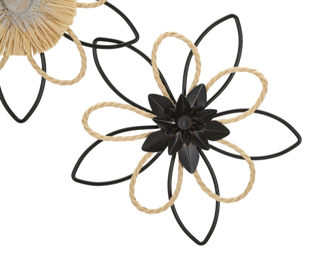 Pannello Raffia Flow 60x4x35 cm in Ferro e Rafia Marrone e Nero