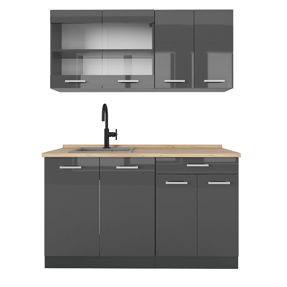 Cucina monoblocco R-Line Antracite lucido/Antracite 140 cm, PL Rovere Vicco