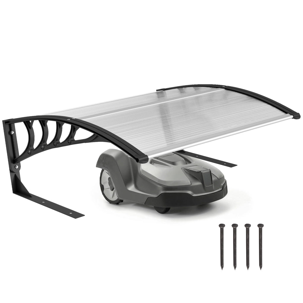 Pensilina da Esterno per Robot Tagliaerba in Alluminio e Policarbonato UV 30+, Tettoia Garage Impermeabile per Giardino, 100x81x43 cm, Bianco e Nero