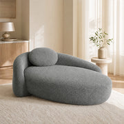 Divano dritto in Teddy con cuscino poggiatesta e design arrotondato, Grigio scuro