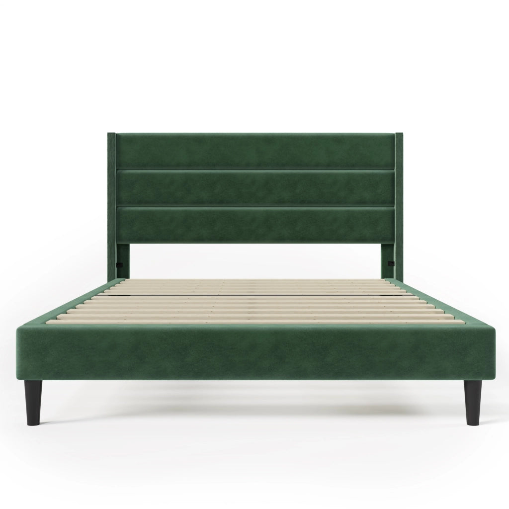 Letto imbottito 140 x 200 cm verde scuro con materasso