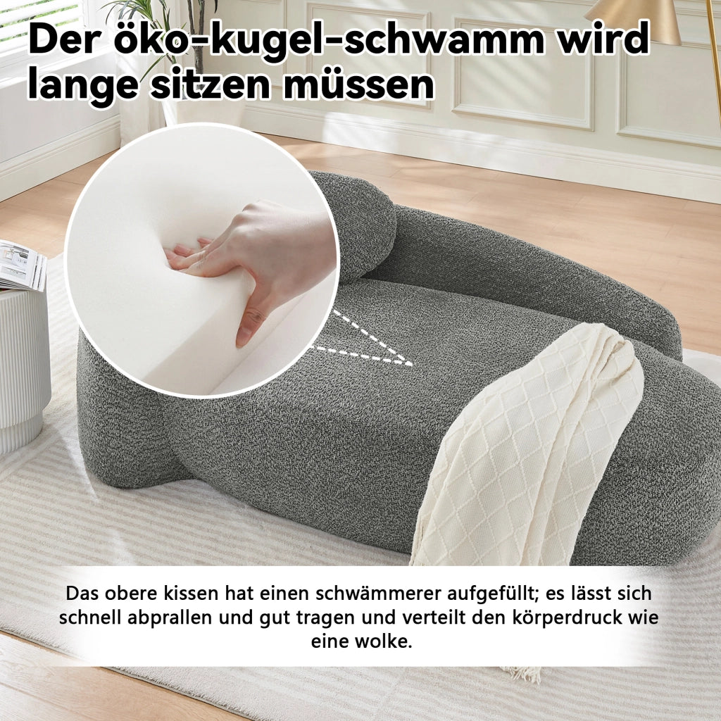 Divano dritto in Teddy con cuscino poggiatesta e design arrotondato, Grigio scuro