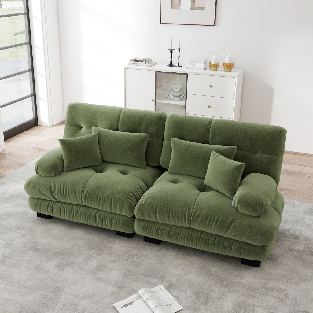 Divano Angolare Chenille ¨C Xylo ¨C Verde, Cuscini, Legno Massello