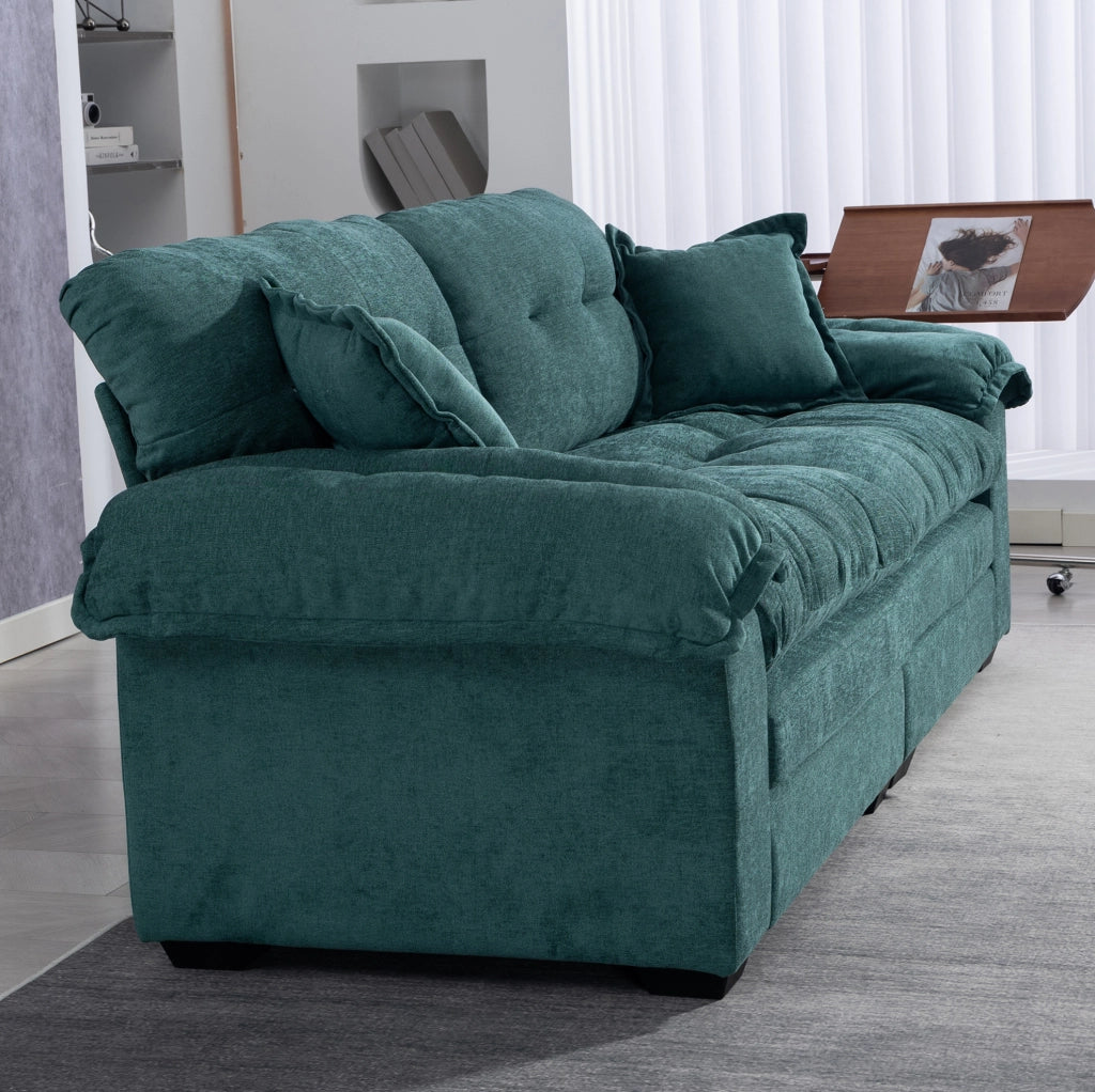 Set divani in chenille 2 pezzi: poltrona singola e divano a 2 posti con imbottitura a doppio strato e cuscini decorativi