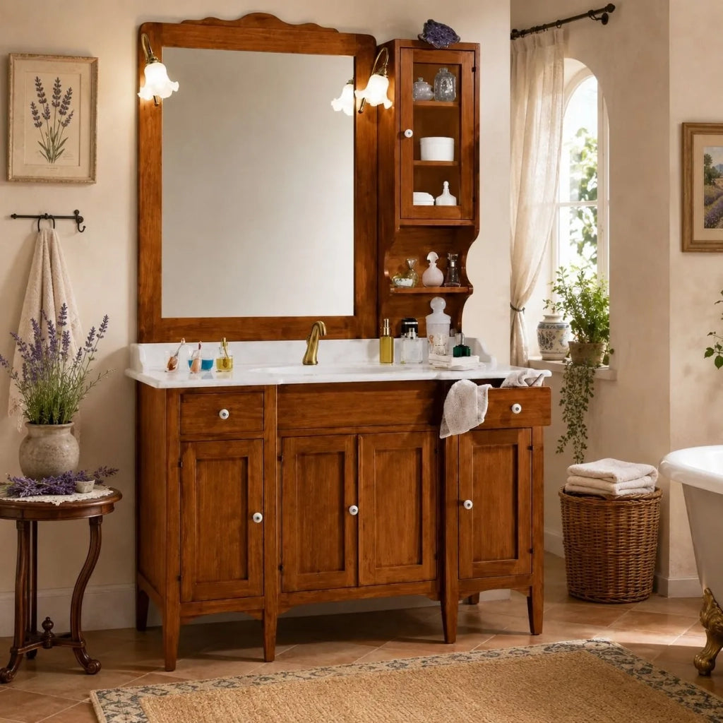 Mobile bagno 129 cm in legno lavabo 4 porte 2 cassetti e specchio - Mobili 2G