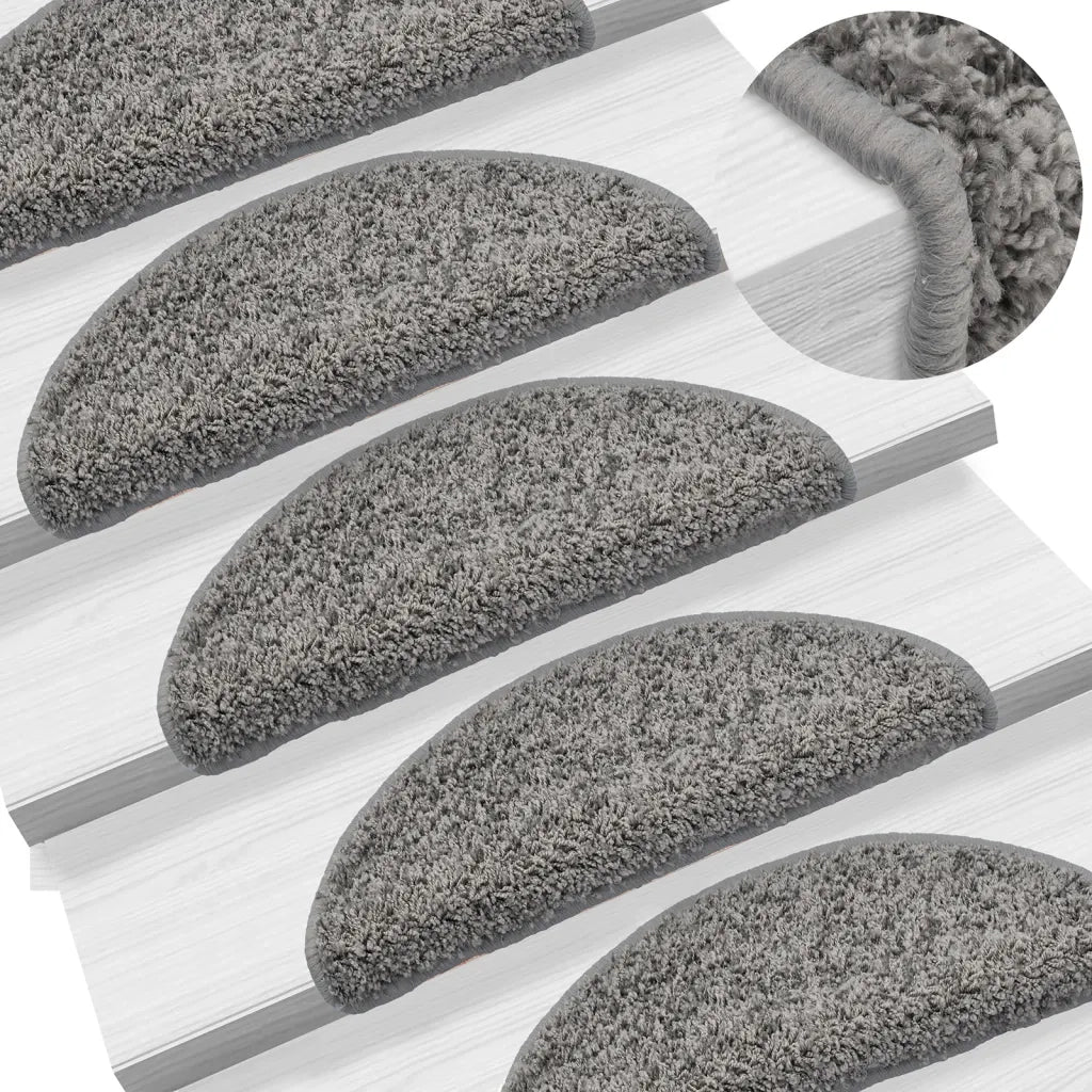 Tappetini per scale 15 pz 56x17x3 cm Grigio Semicircolari 133892