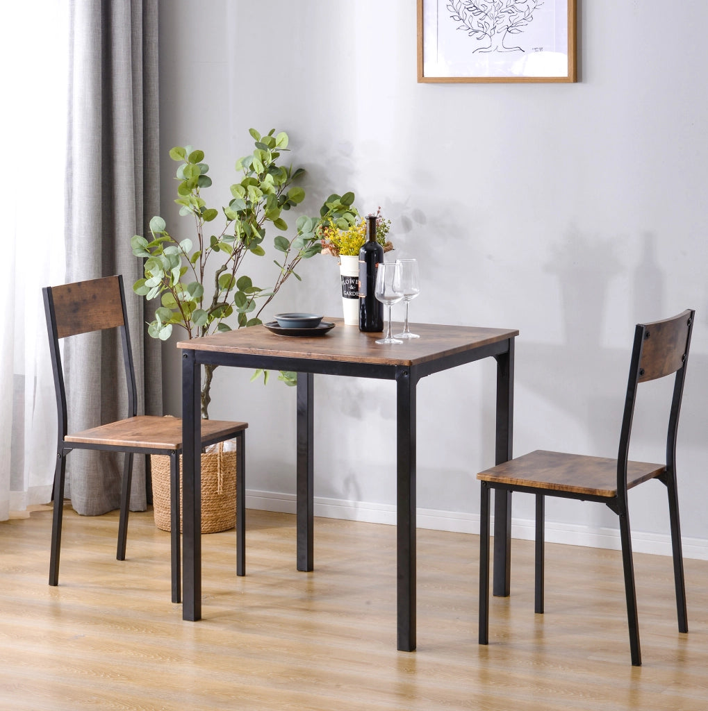 Set pranzo con tavolo 70x70 cm e 2 sedie; marrone