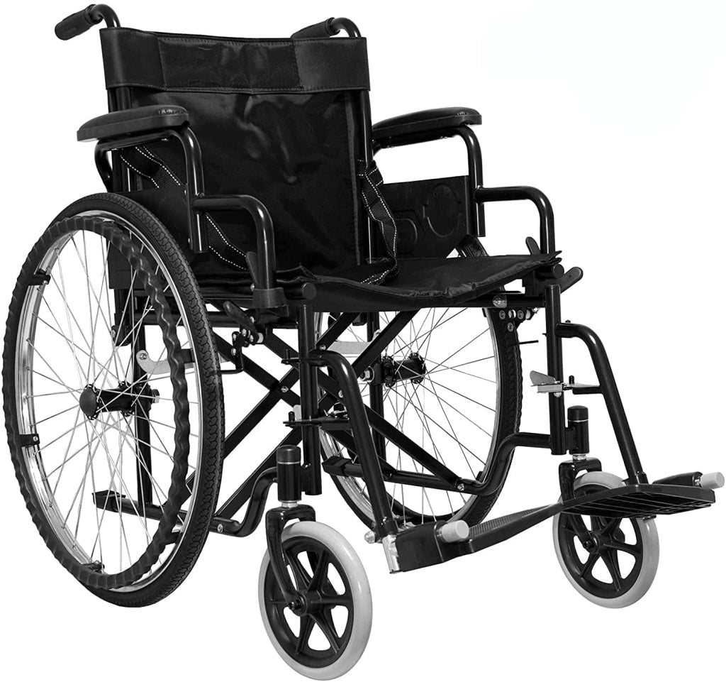 Sedia a Rotelle Pieghevole Leggera ad Autospinta,Carrozzina per Disabili ed Anziani con Braccioli Poggiapiedi Estraibili,Cintura di Sicurezza,Qualità Certificata,63 x 87 x 104 cm,Nero