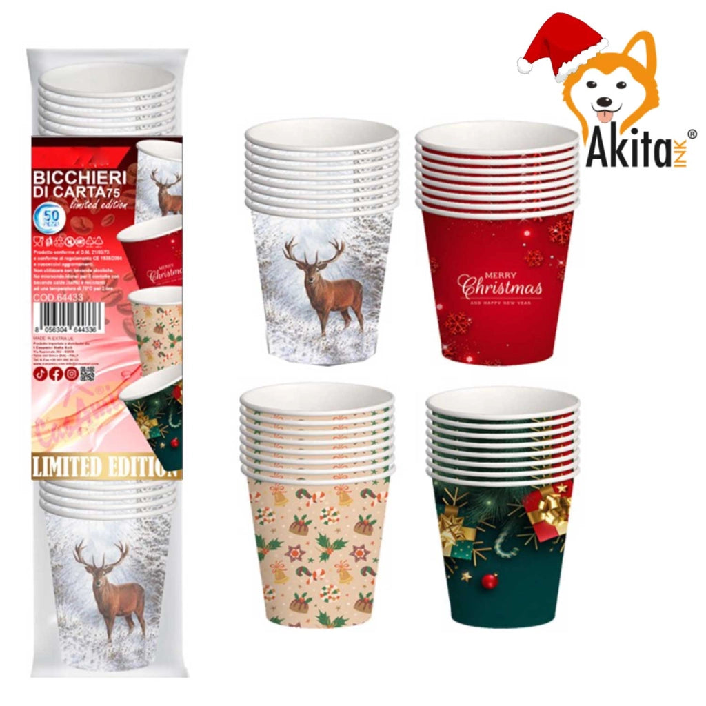 300 Bicchieri Carta Natale 180ml Biodegradabili AKITAInk