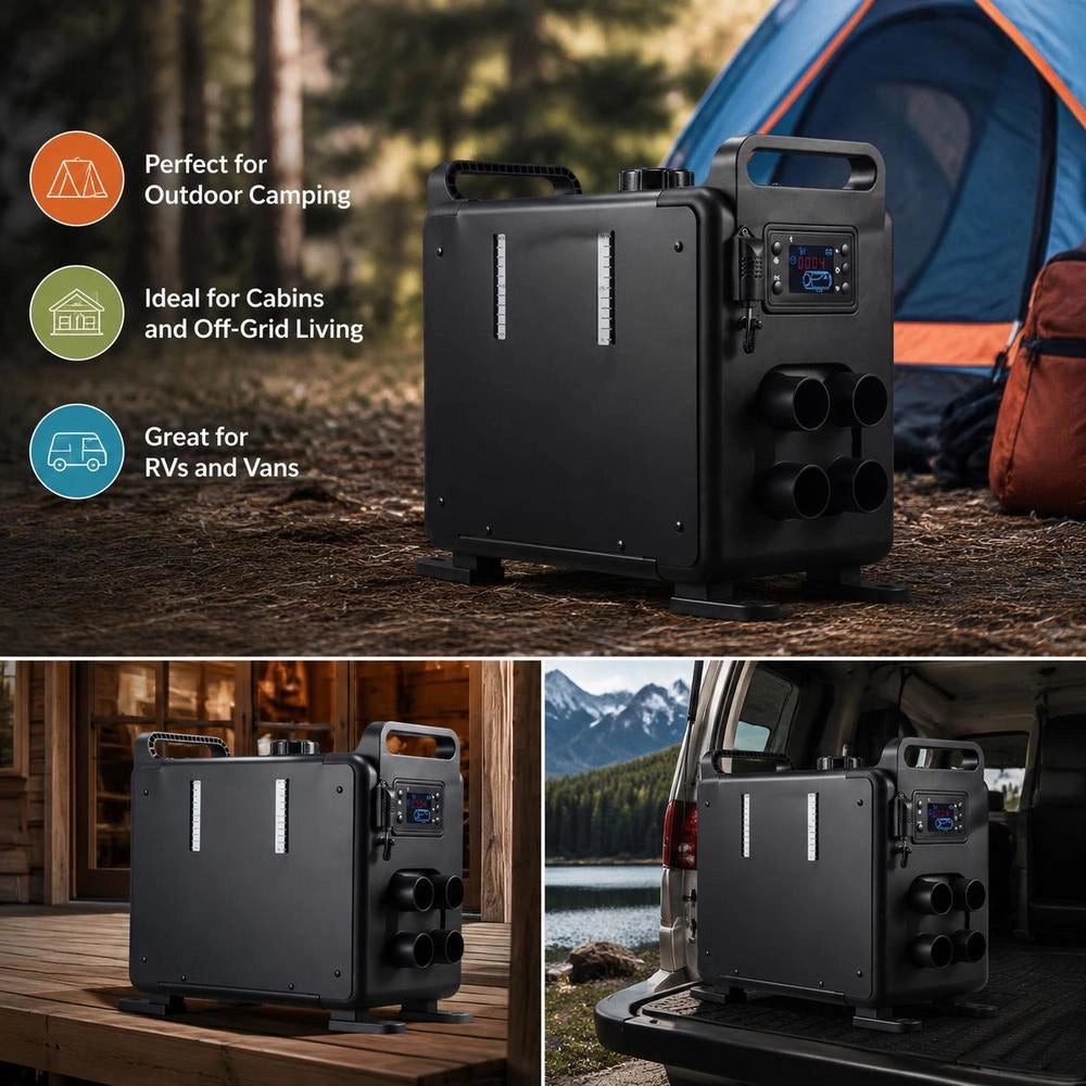 5-8KW Diesel Heater 12V/24V All-in-One Diesel Air Heater With Bluetooth App Control, Remote Control, Display Screen, And CO Alarm; Fast Heating Vertical Portable Diesel Heater
