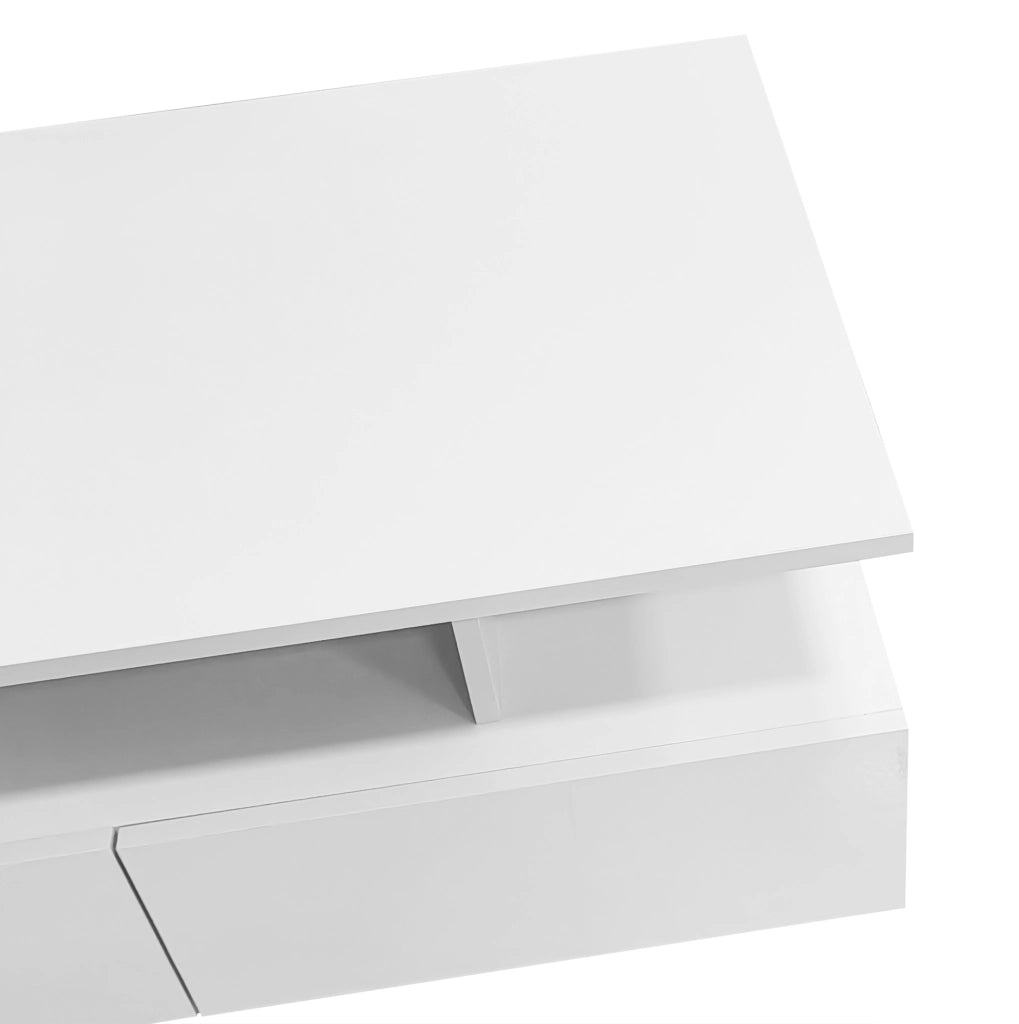 TAVOLINO DA CAFFÈ 90x55x41 cm Bianco lucido con LED e 2 cassetti