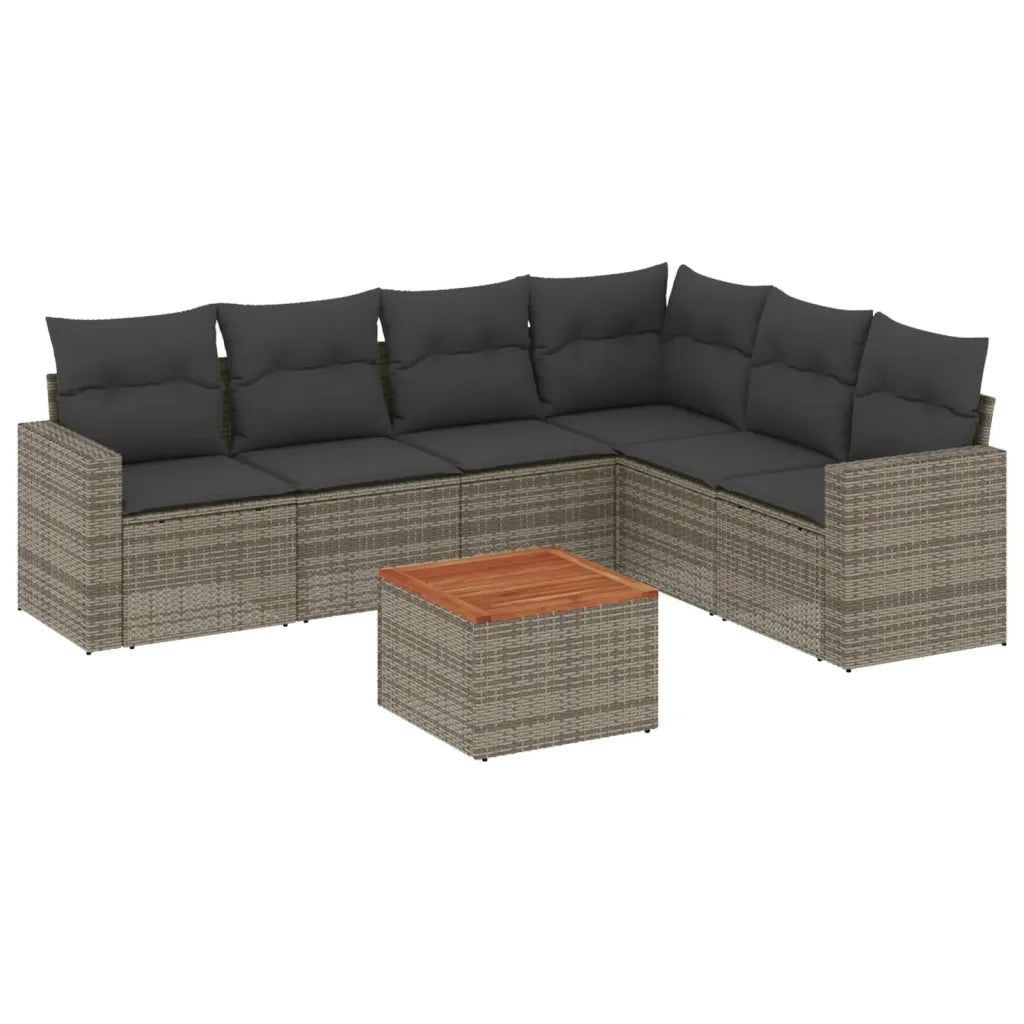Set Divani da Giardino 7 pz con Cuscini Grigio in Polyrattan 3256473