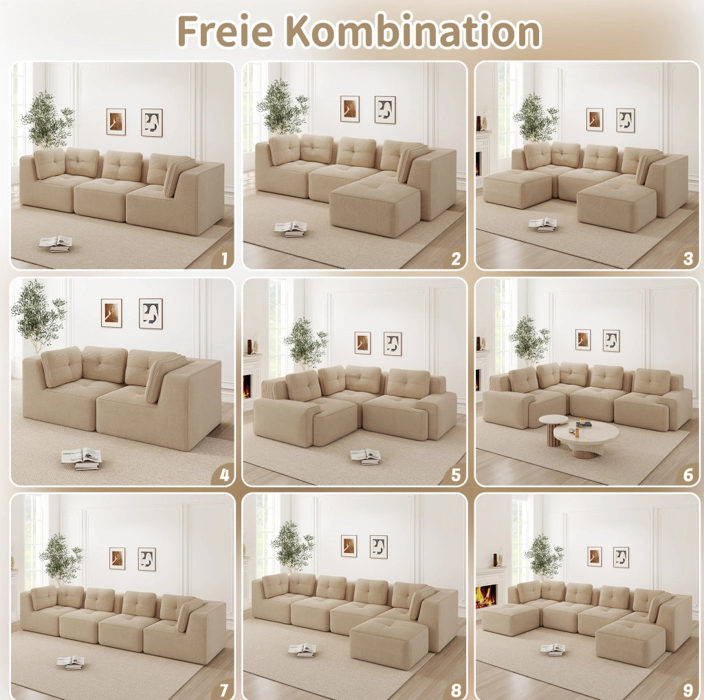 DIVANO ANGOLARE MODULARE IN CORDUROY BEIGE