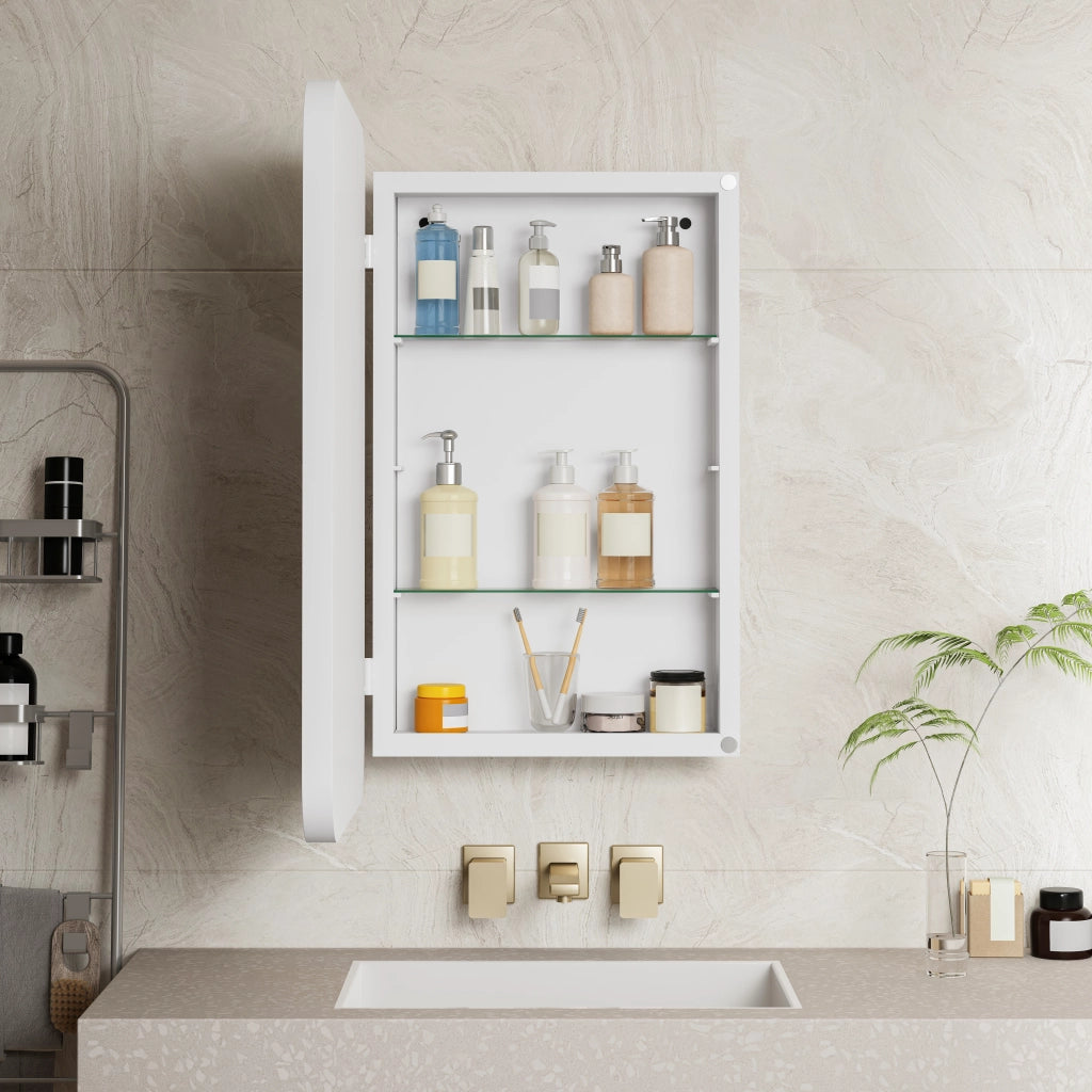 Mobile con specchio con 2 ripiani regolabili - per bagno e camera da letto - bianco