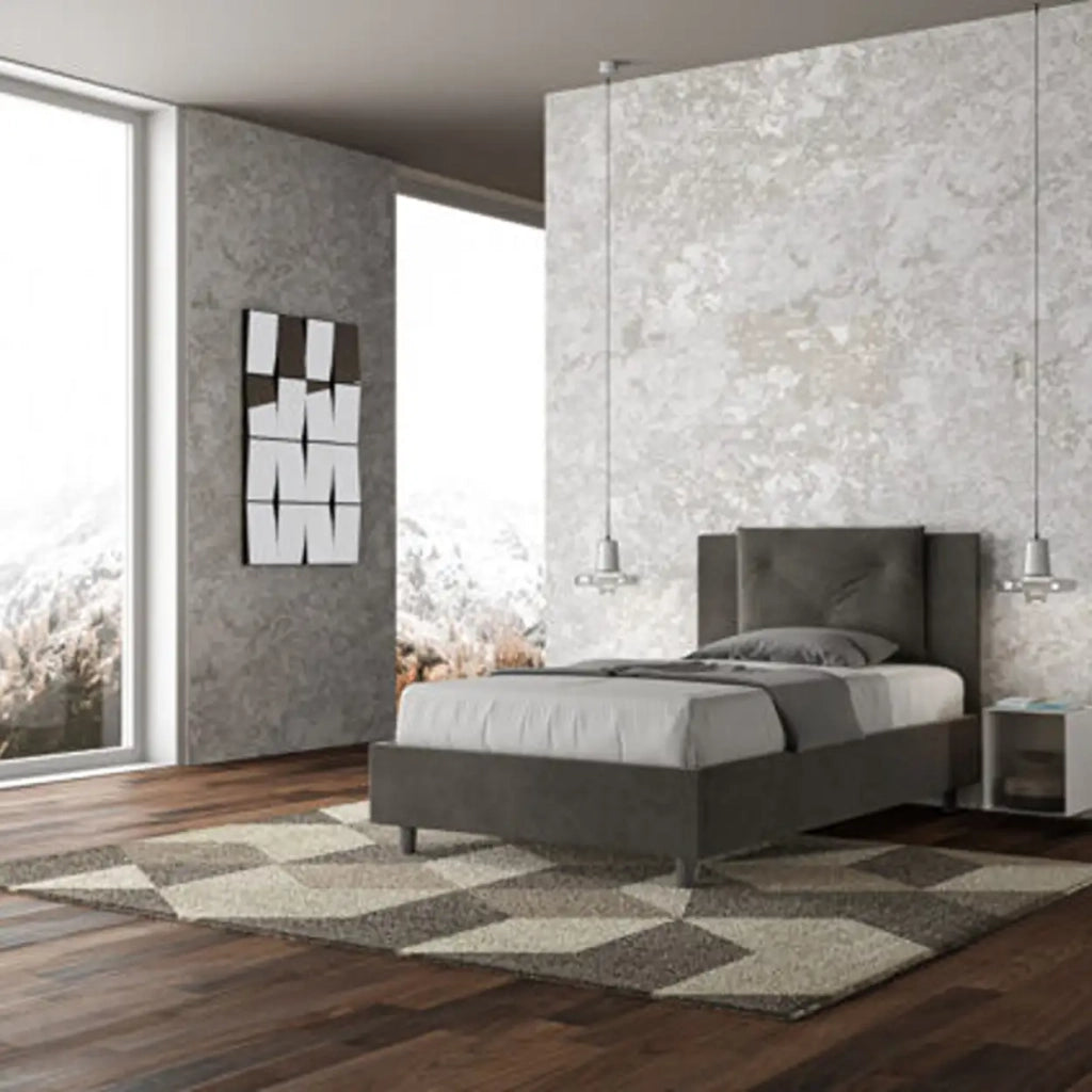 Letto una piazza e mezza con rete imbottito 120x200 microfibra grigio Appia
