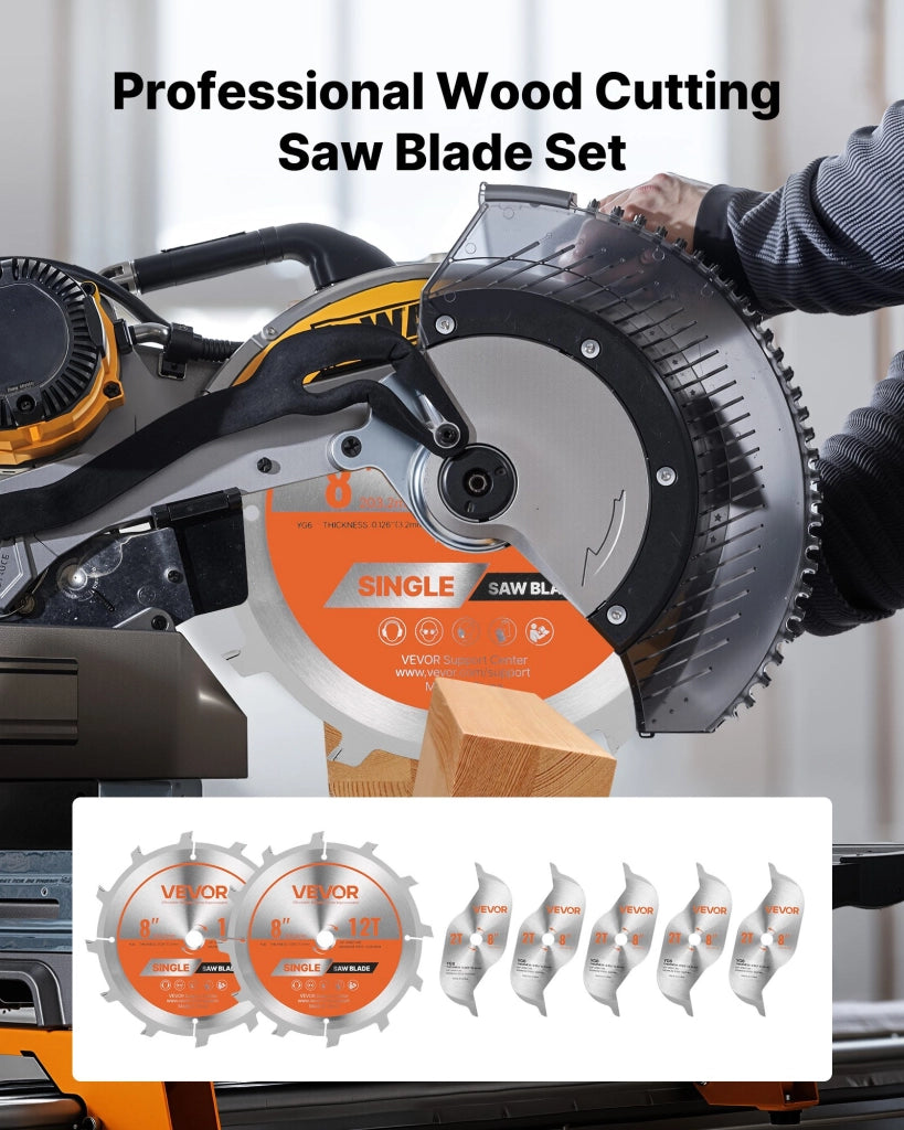 Set 7 Pezzi Dischi per Scanalature Ø 203,2 mm 12 Denti in Lega Acciaio 65Mn per Taglio Legno e Fai da Te
