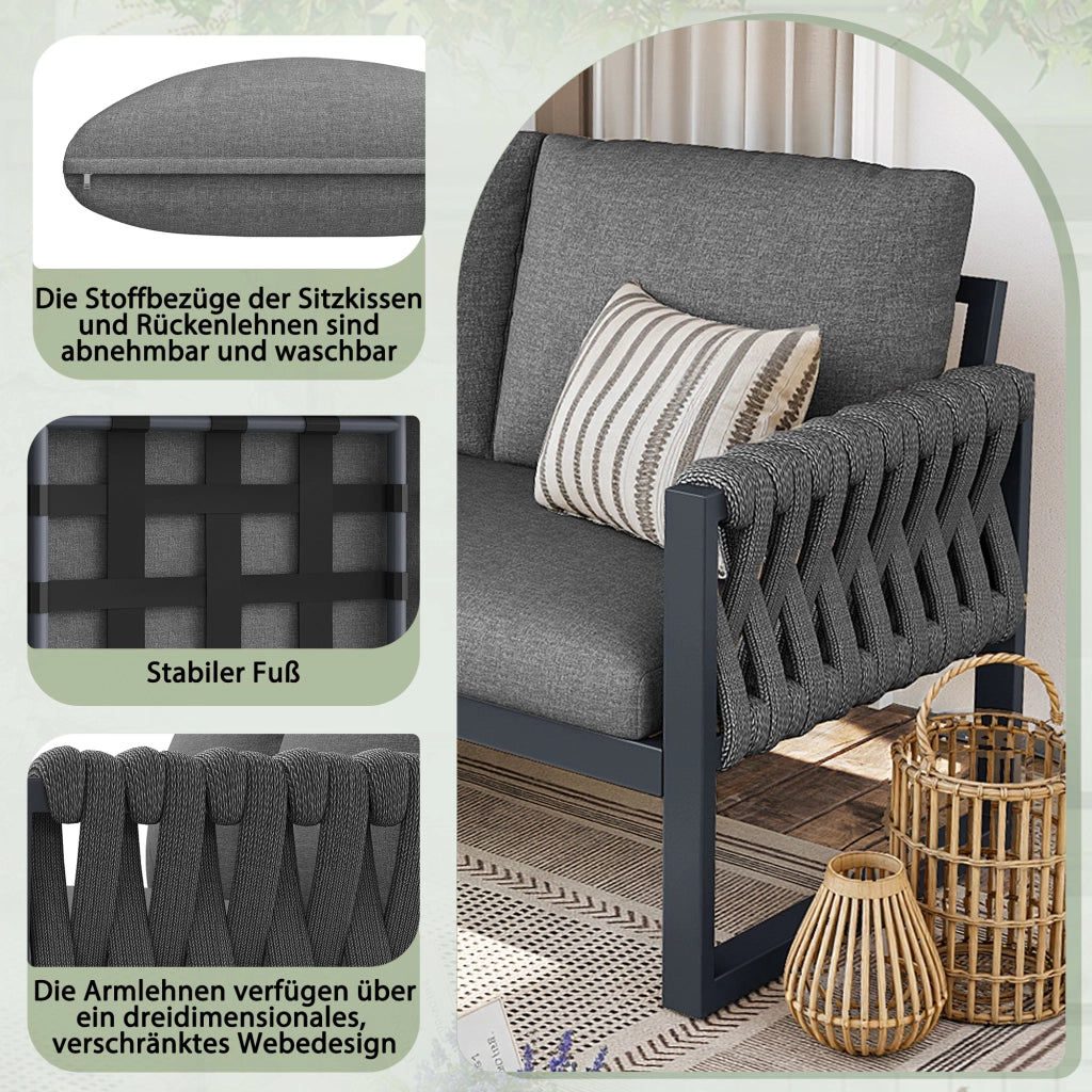 Set lounge da giardino modulare grigio con 2 tavolini regolabili e cuscini sfoderabili in olefina