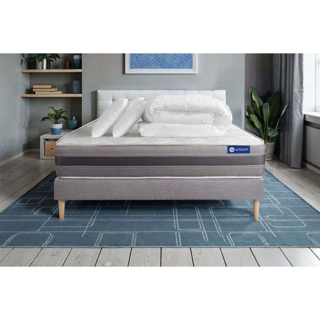 Pacchetto letto completo - Materasso 200x200cm + Box spring con doghe (kit) + 2 cuscini + Piumino - Actimemo Relax