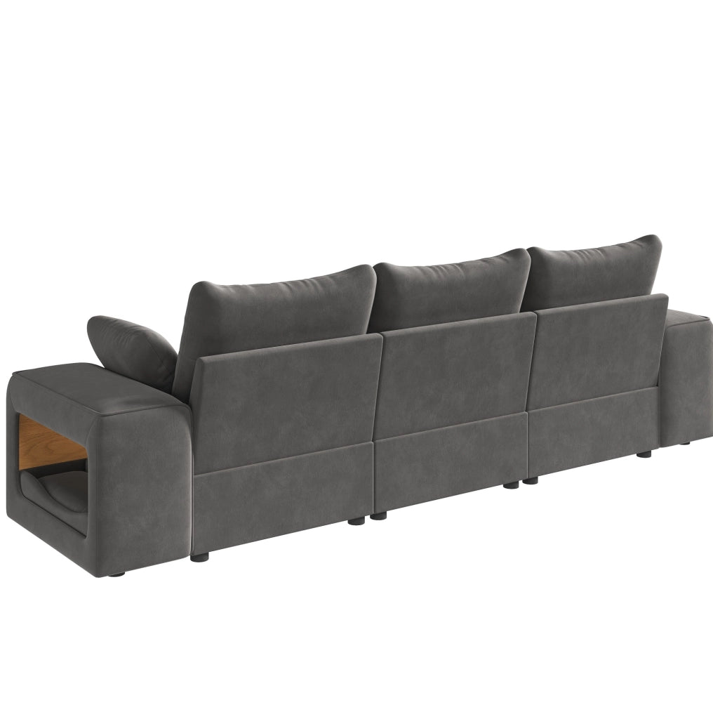 SOFÀ 3 POSTI 229,5x78x84 cm Velluto Grigio con 2 cuscini e vani portaoggetti