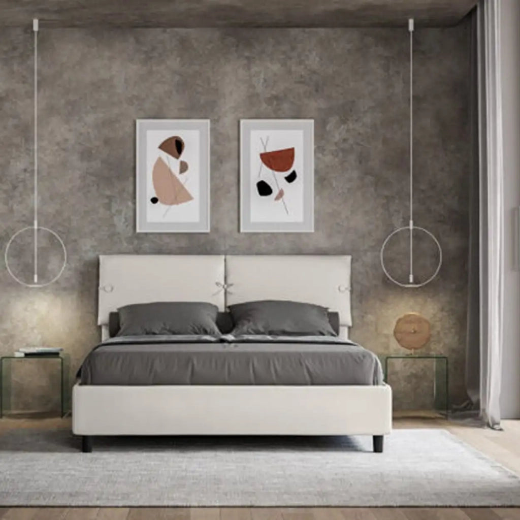 Letto matrimoniale con rete imbottito 160x190 similpelle bianco Sleeper