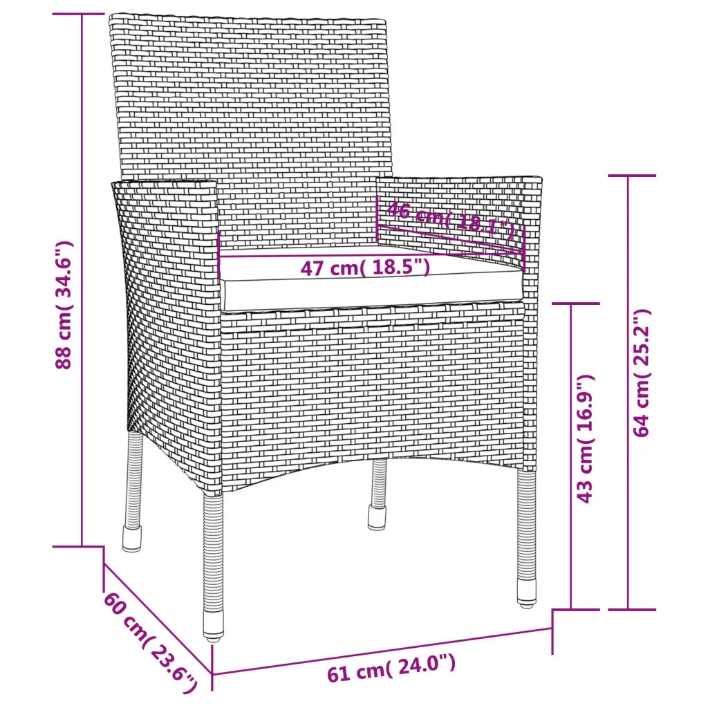 Set da Pranzo da Giardino 5 pz Nero con Cuscini in Polyrattan 3187389