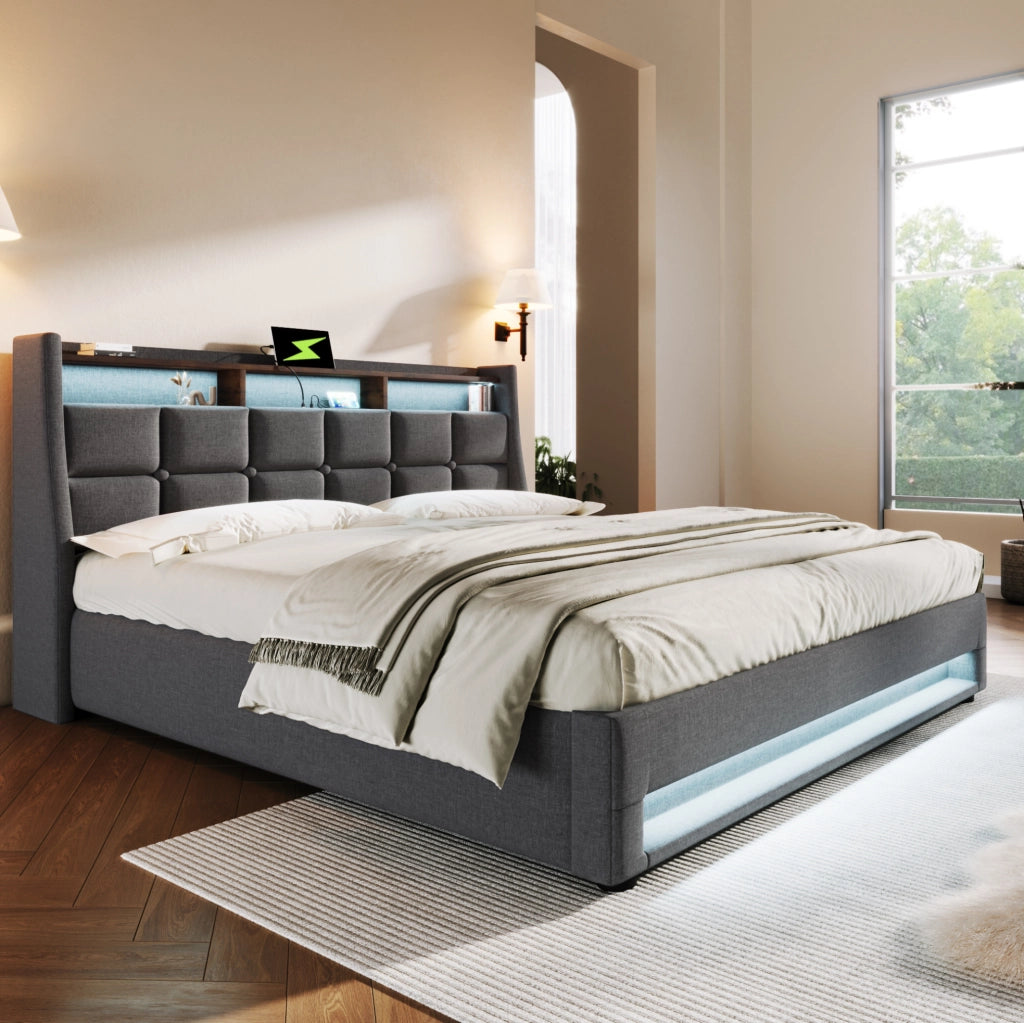 Letto matrimoniale contenitore LED USB 180x200 cm grigio