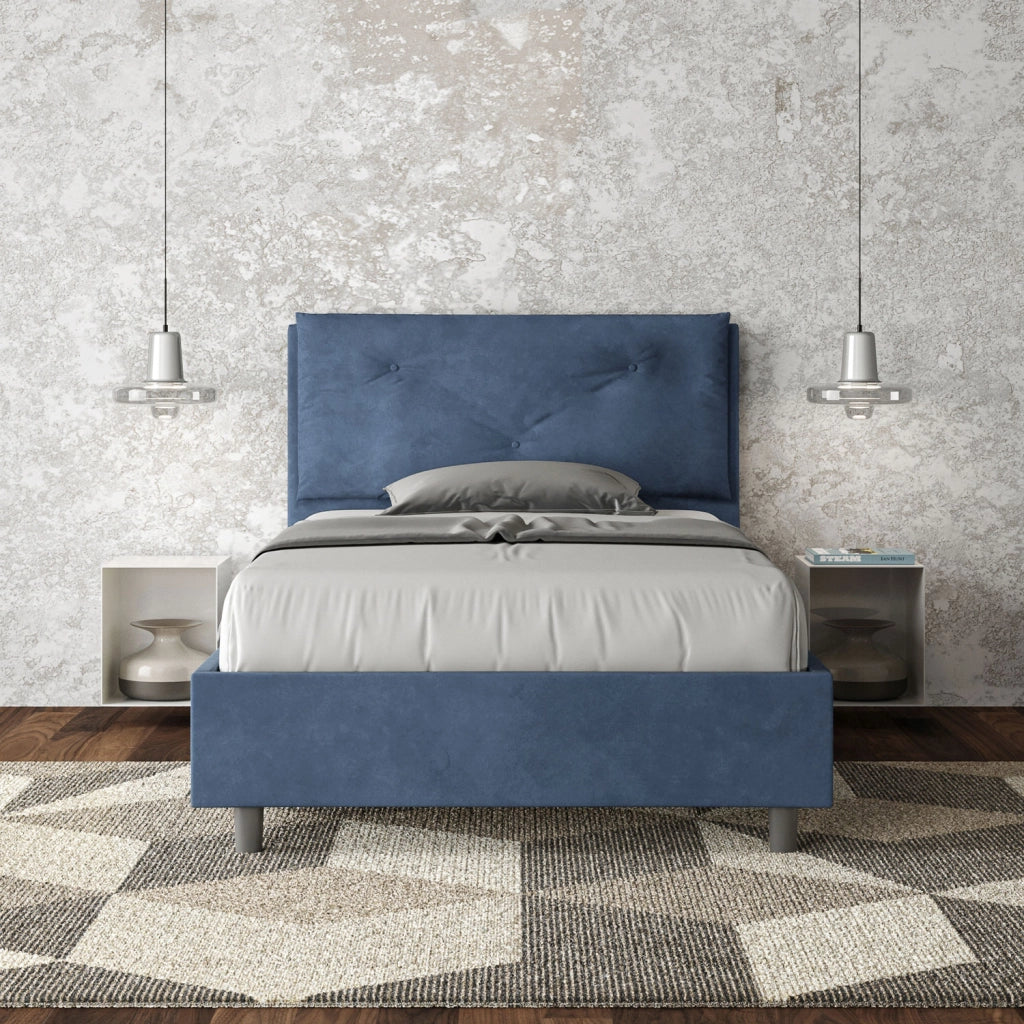 Letto 1 Piazza E Mezzo 110x190 cm con Rete Imbottito in Microfibra Appia Large Blu