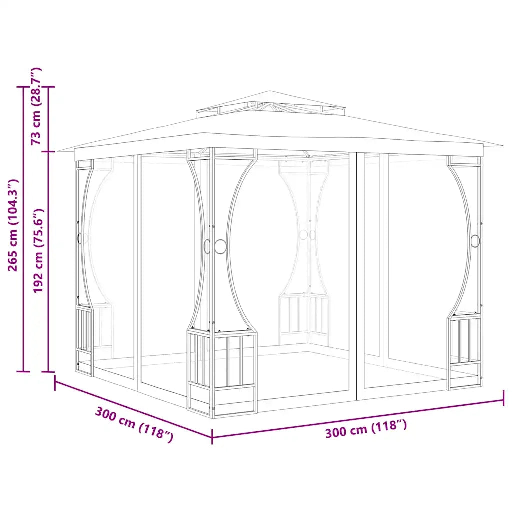 Gazebo con Rete 300x300x265 cm Crema