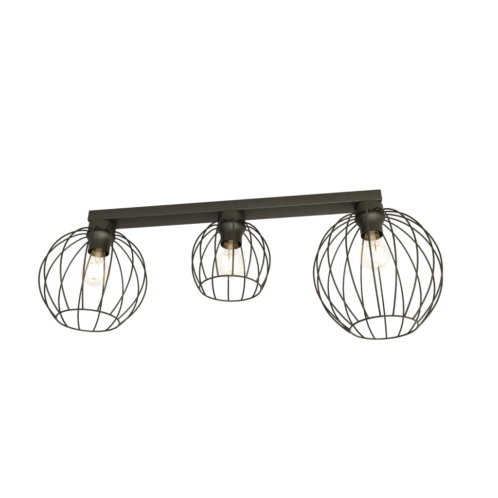 Plafoniera Minimal Industrial Orion 3 Luci Lineari Nera