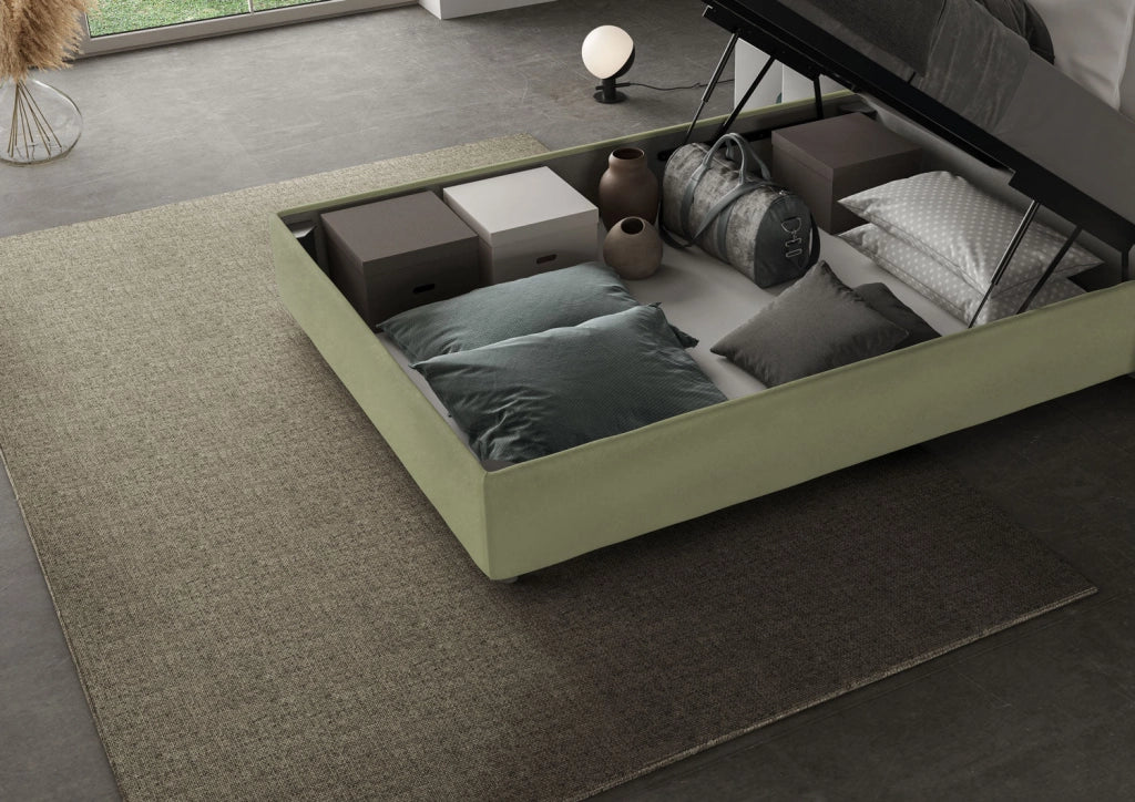 Letto 1 Piazza e Mezzo 120x200 cm con Rete e Contenitore Agueda Tè verde