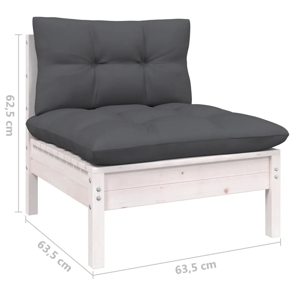 Set Divani da Giardino 10 pz con Cuscini Bianchi Legno di Pino 3096533