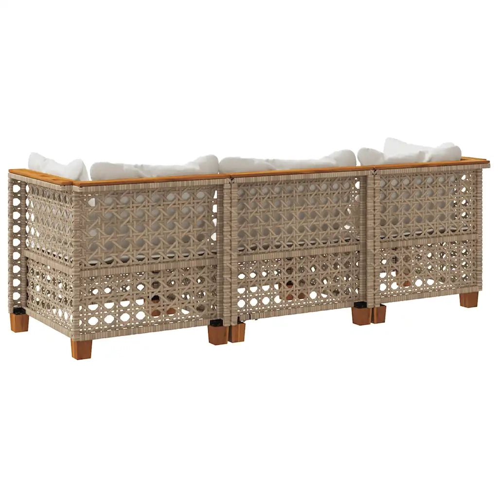 Divano da Giardino con Cuscini a 3 Posti Beige in Polyrattan 365940