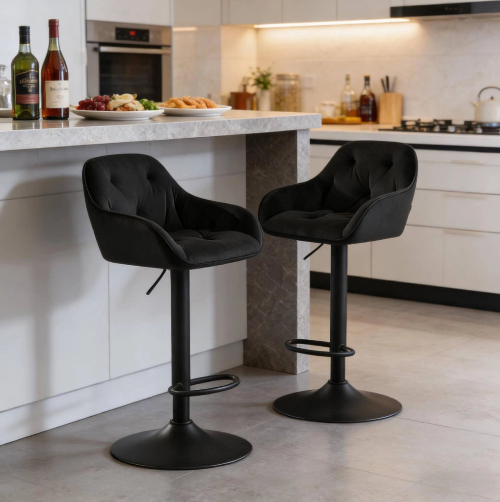 SGABELLO BAR Regolabile 62,5-84 cm in Velluto Nero Set da 2 pezzi