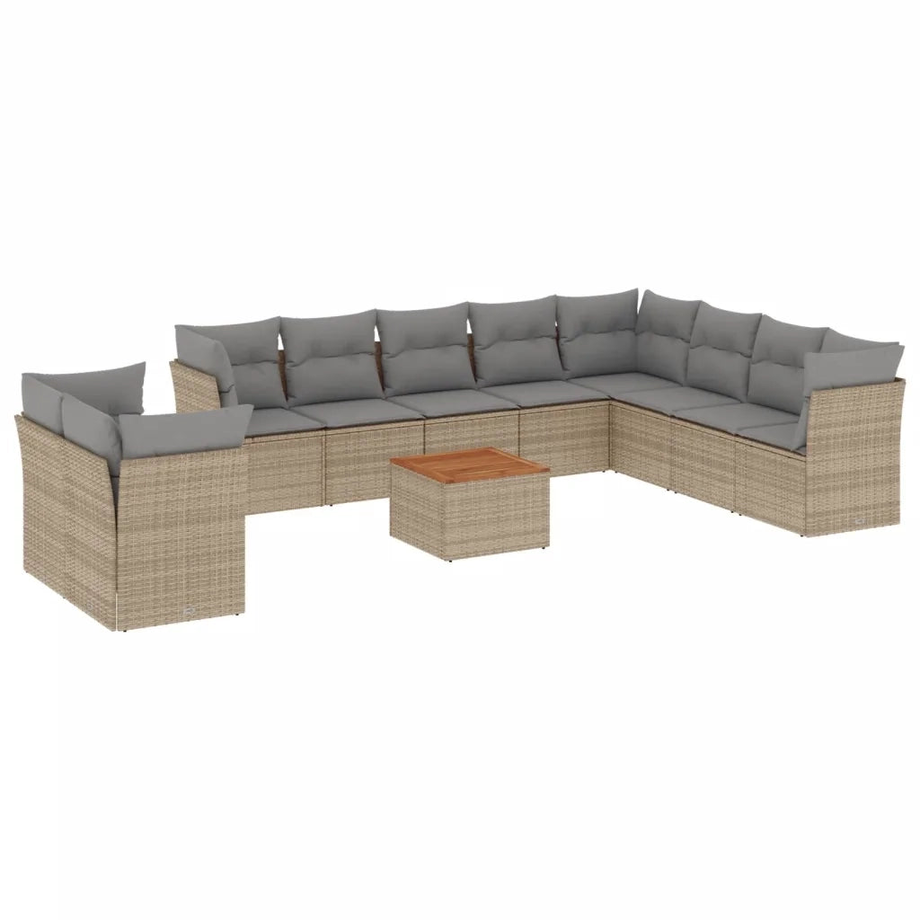 Set Divano da Giardino 11 pz con Cuscini Beige Misto Polyrattan 3256052